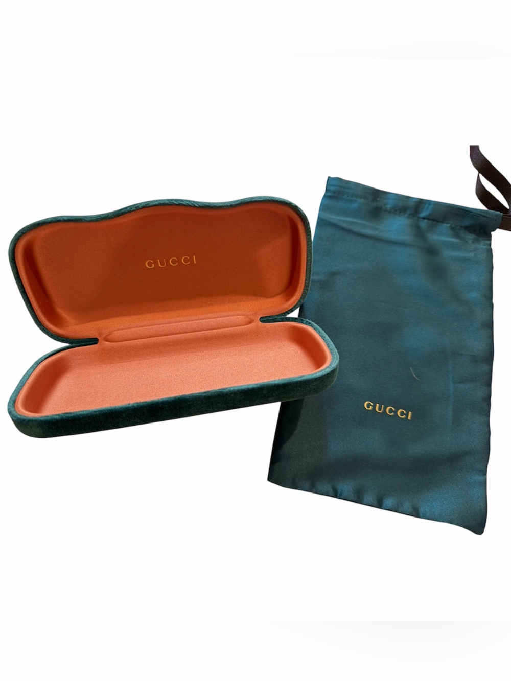 Gucci Forest Green Velvet Eyewear Case with Branded Drawstring Pouch